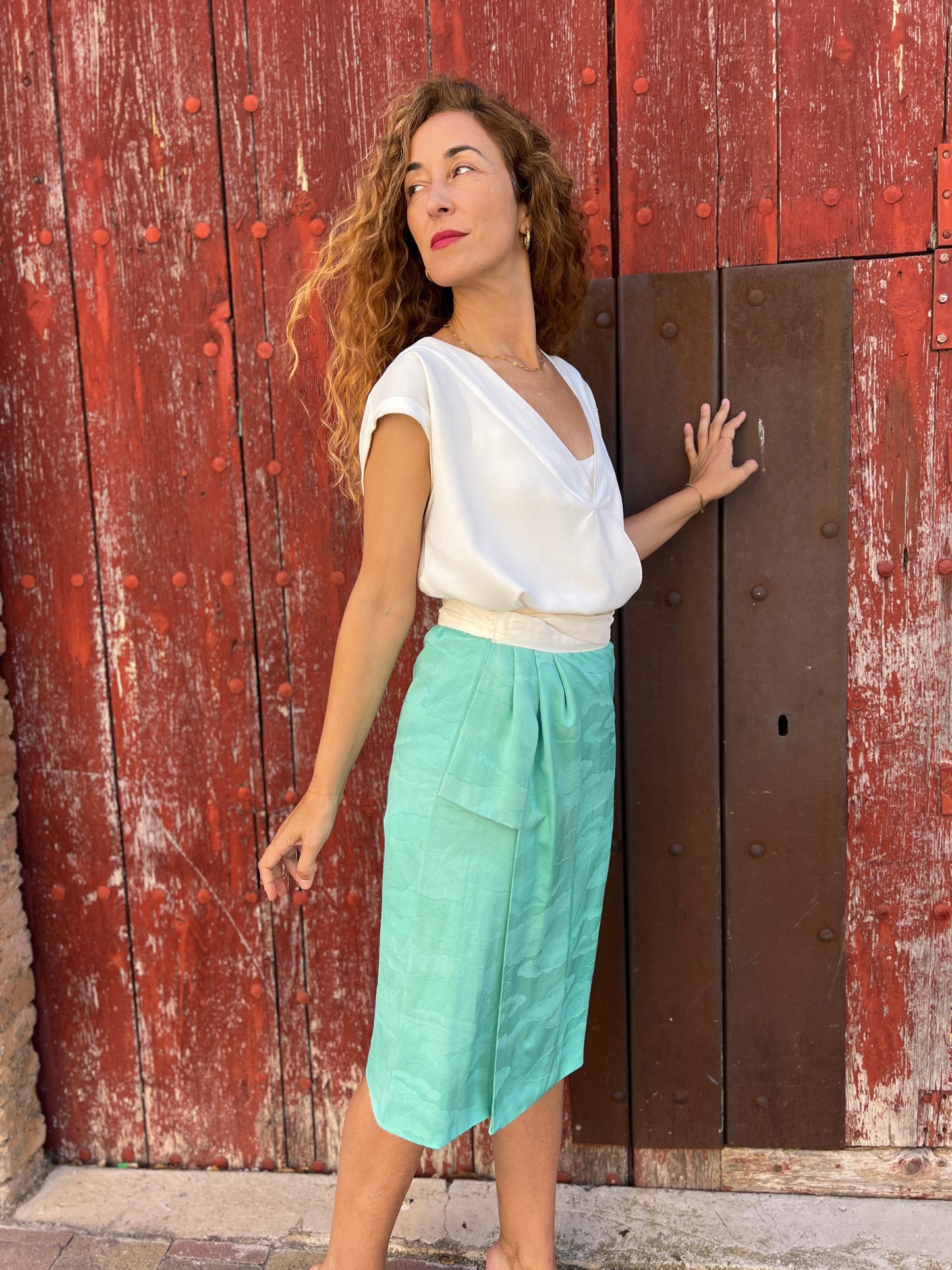 Mizumi – Falda de kimono turquesa artesanal