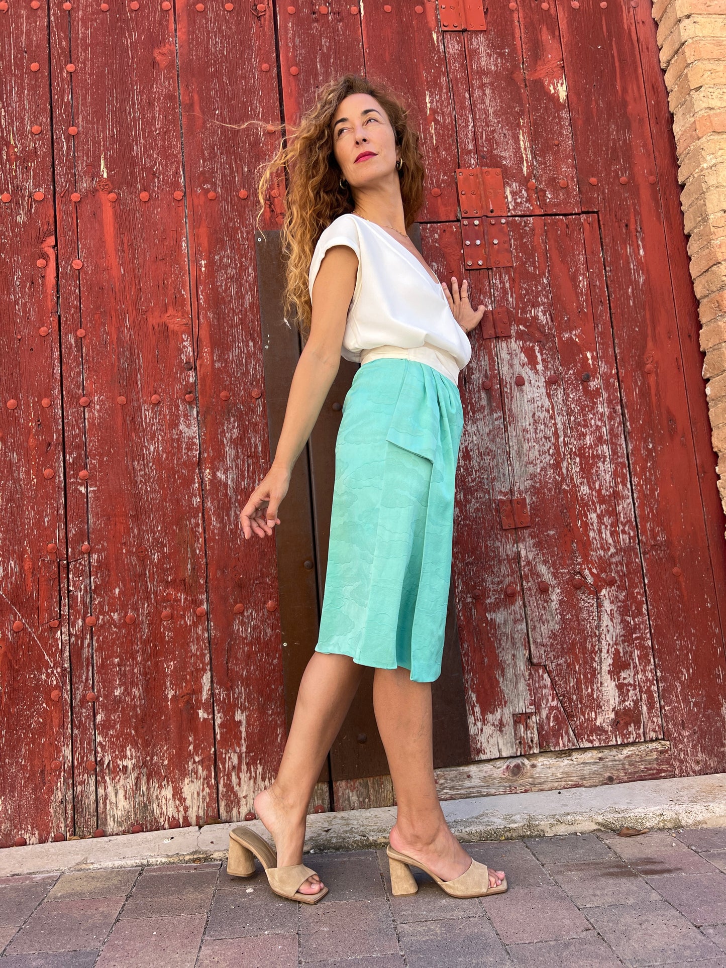 Mizumi – Falda de kimono turquesa artesanal