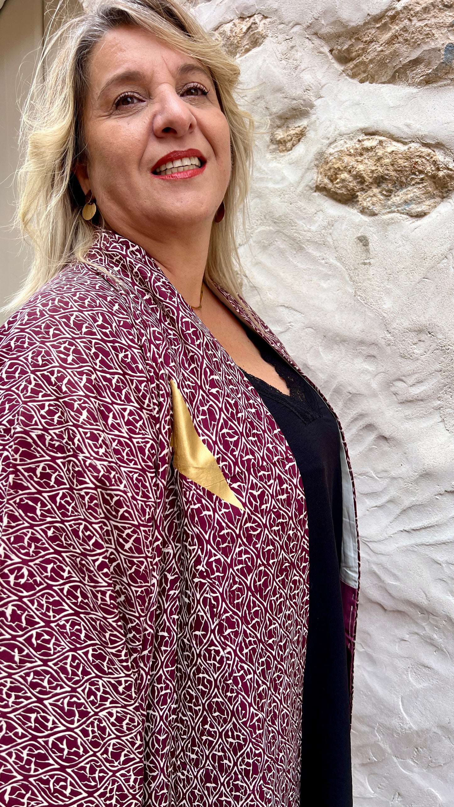 Kimono Coat Golden Bordeaux