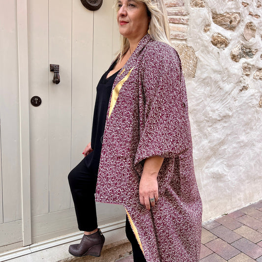 Kimono Coat Golden Bordeaux