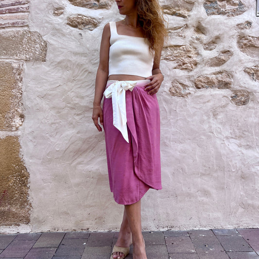 Sakura – Falda de seda hecha de  kimono rosa hecha a mano