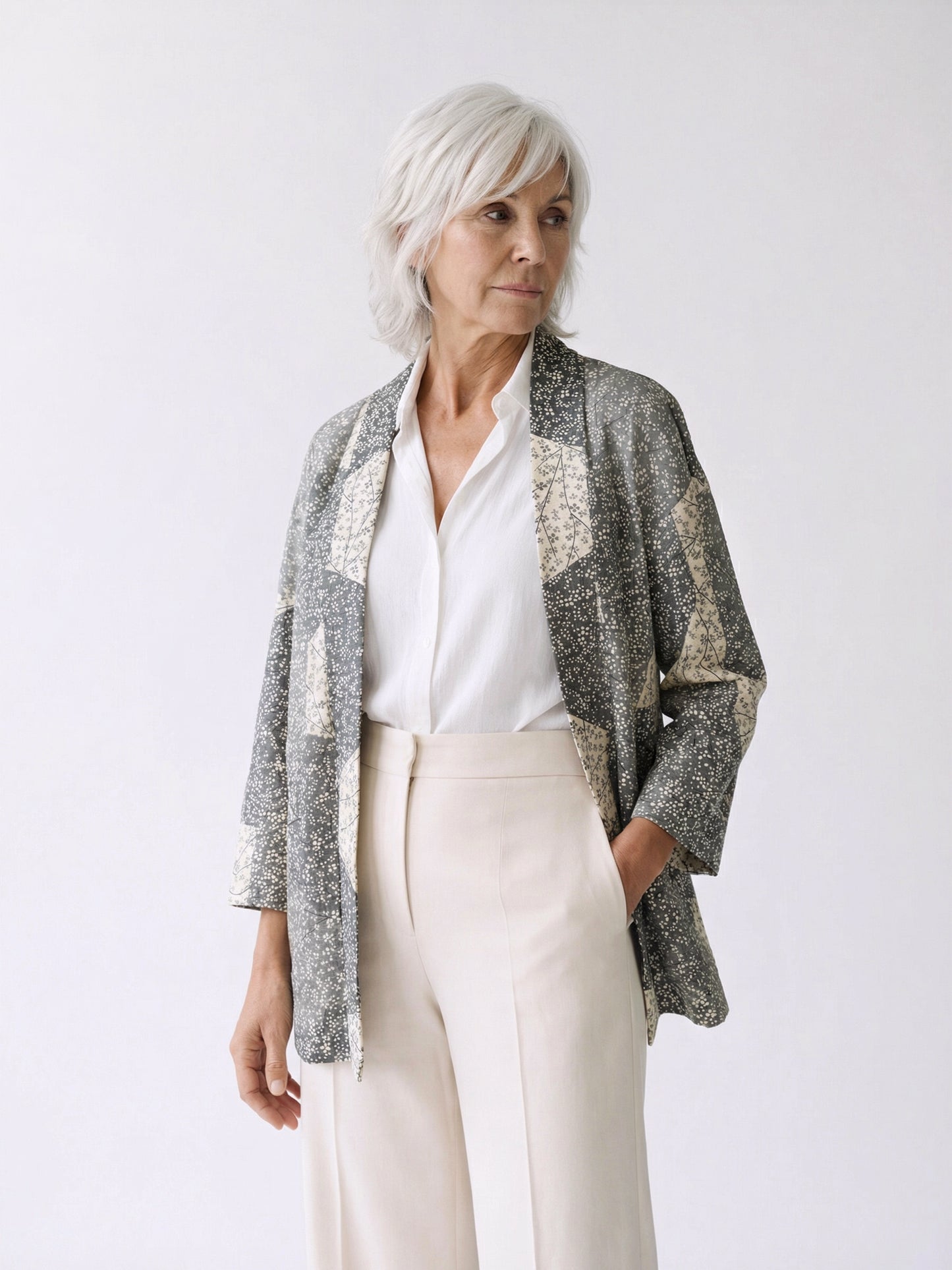 Kimono Jacket Grey Blossom