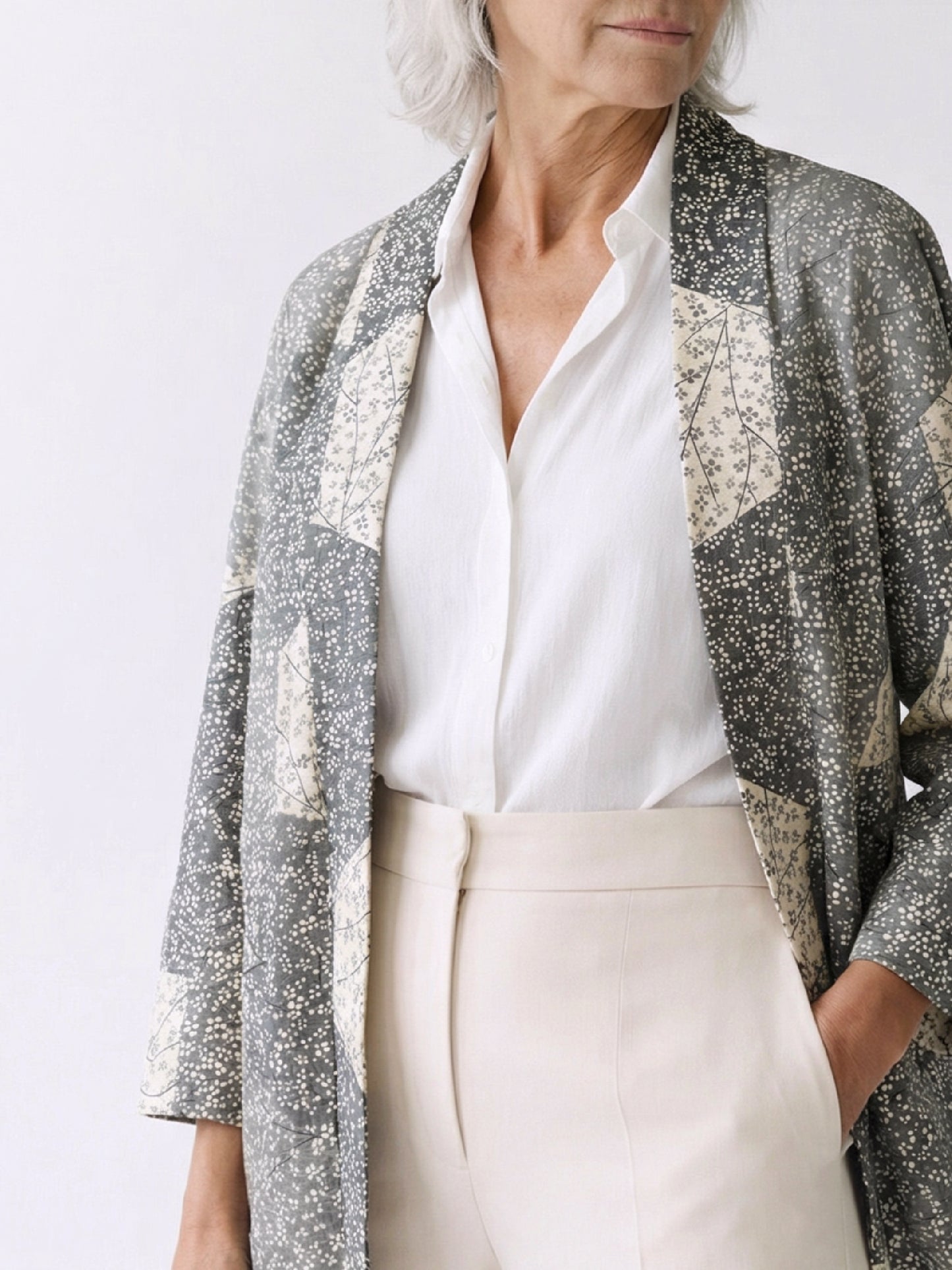Kimono Jacket Grey Blossom