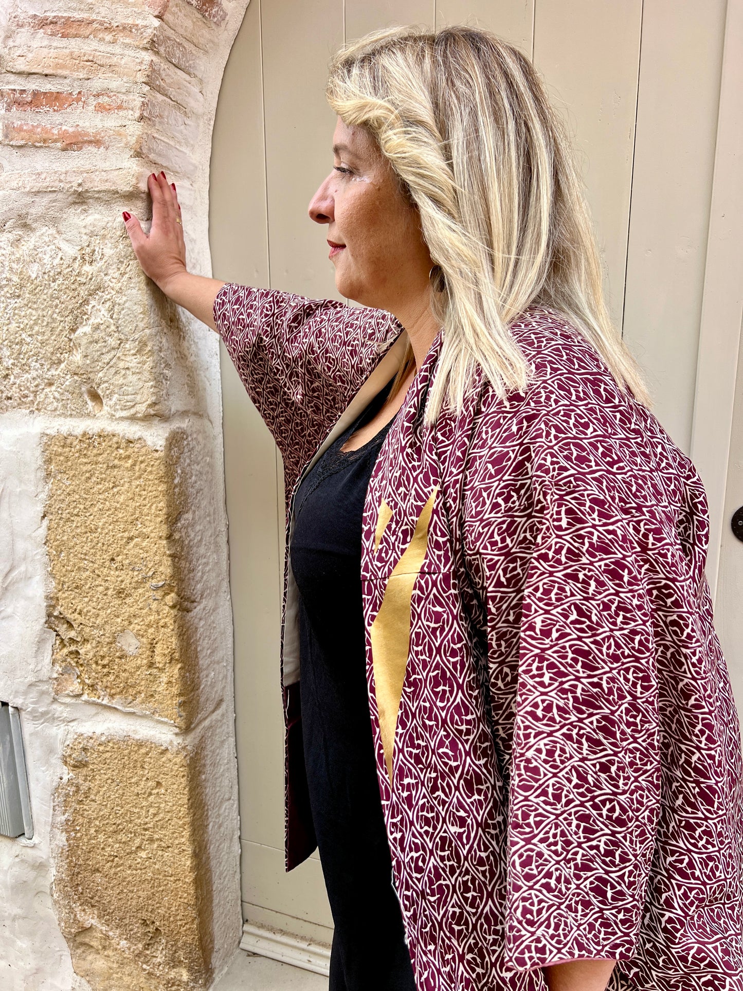 Kimono Coat Golden Bordeaux