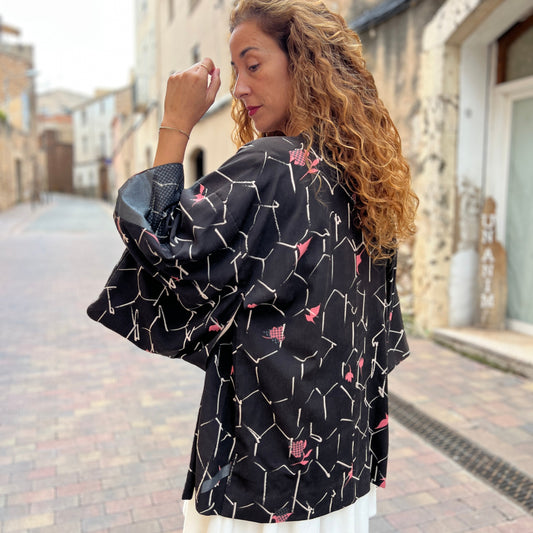 Kimono Jacket Black Roses